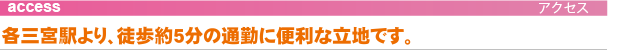 各三宮駅より、徒歩約5分の通勤に便利な立地です。